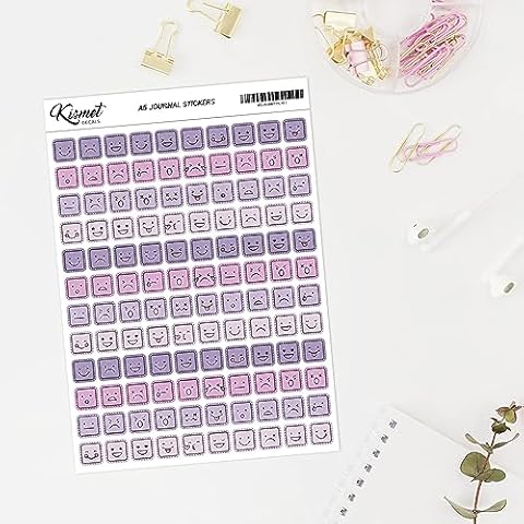 A5 Square Mood Tracker Stickers in Purple - 120 Pieces 5.3" x 8.3" - Craft Journal Snail Mail Planner Journal Diary Paper Sticker Sheet Cover