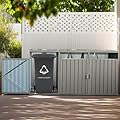 Outdoor Trash Can Storage,Metal Storage Shed,Outdoor Storage Shed for Garbage Cans, Garden Accessories, Backyard, and Patio Use, Lockable, Light Grey