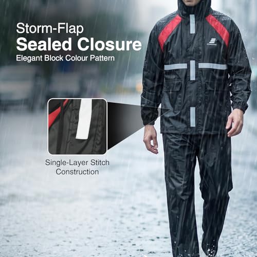 Image of Amazon Brand - Symactive Polyester Water Resistant Rain Coat with Pant (Black, Small)