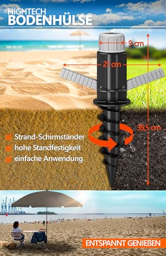 4smile Sonnenschirm Strand SunnyJoy Ø 180 cm, 3er Set - Strandschirm mit UV Schutz 50+, inkl. Sonnenschirm Schutzhülle und Bodenhülse - Strandschirm windfest stabil, Sonnenschutz Strand, Taupe – Bild 5