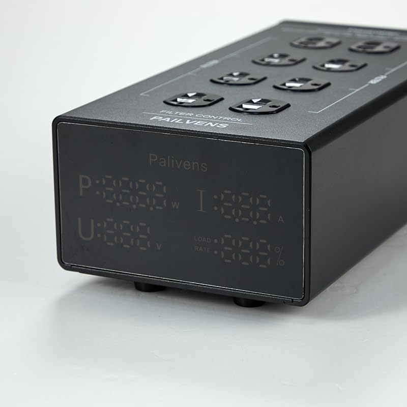 Black 8-Way AC Power Filter with LED Display, Line Conditioner, Noise Filtering, Overvoltage Protection, Suitable for HiFi, TV, Piano
