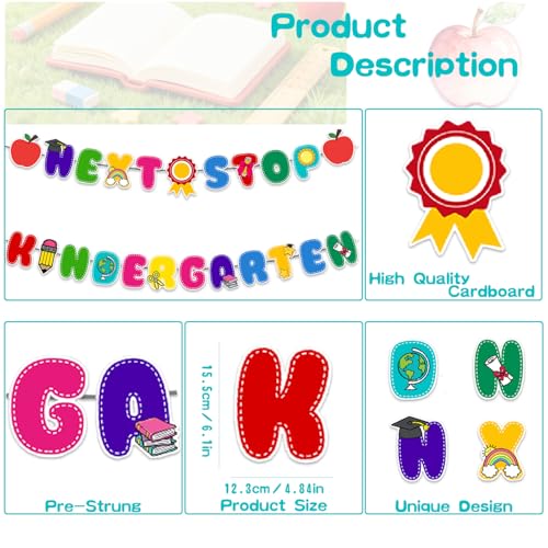 Image of Preschool Graduation Decorations Banner - Pre-Strung Next Stop Kindergarten Garland for Pre K Grad Children Graduate Party Decor