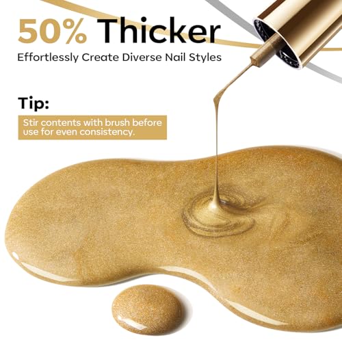 Image of modelones Metallic Gold Silver Gel Liner Nail Polish 2 Pcs Chrome Mirror 3D Effect Nail Art Polish Bronze Thin Brush For Swirl Soak Off French Tip DIY Salon Nail Glue Manicure Gift For Women Girls