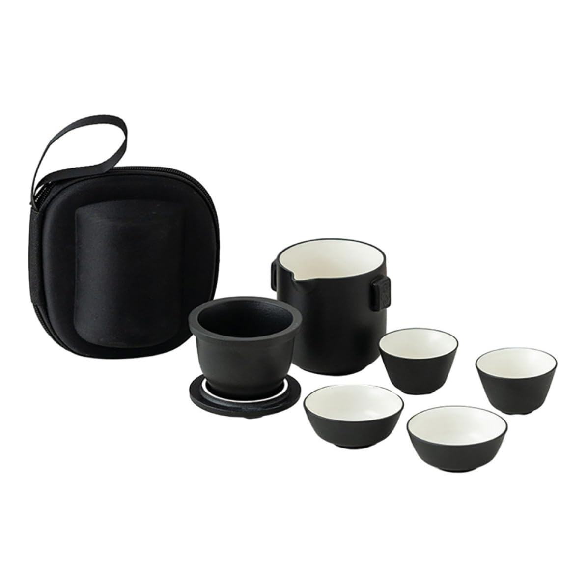 Juego de tetera de cerámica negro con bolsa portátil para disfrutar del té al aire libre