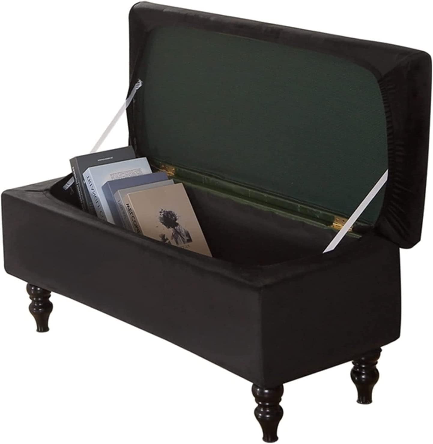 Rectangle Ottoman Cover Velvet with Lid Large/Medium/Small Storage Ottoman Bench Slipcovers Folding Ottoman Cover Stretch Footstool Cover Rectangle Pouffe Covers,Black,1Medium