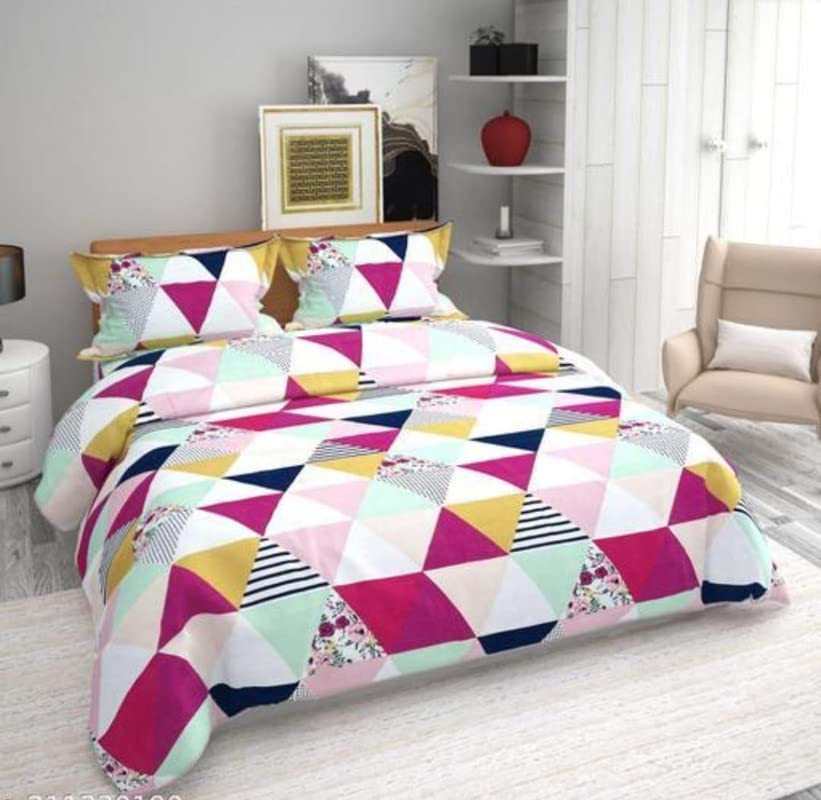 Geeta Homes Glace Cotton Fitted 1 Bedsheet King Size (72"x78") | All Around Elastic | Cotton Feel | 2 Pillow Covers (17"x27") | Fits Up to 8" Mattress | 220 TC | Printed Double Bed Sheet B2677