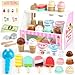 Dreamon Wooden Ice Cream Set for Kids, 38 PCS Wooden Role Play Ice Cream Shop Play Food Kitchen Toys Imaginative Play Toys Gift 3 year old Girls Boys