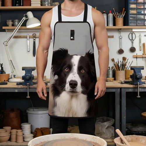 Delantal de trabajo Border Collie con bolsillos negro miniatura 4