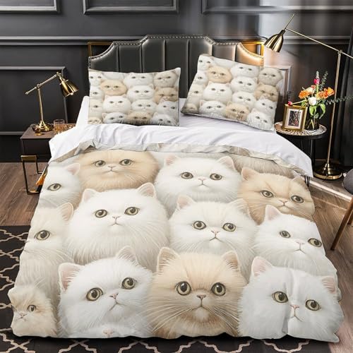 Housse de couette chat 3D avec éclair dissimulé et drap duveteux microfibre