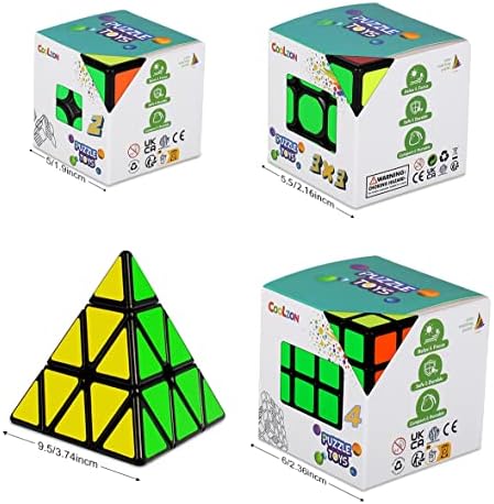 Coolzon Magic Cube Set, 4 Pack Speed Magic Cube Set 2x2 3x3 4x4 Pyraminx Triangle, Easy Turning 3D Puzzle Cube Games Toy Gift Christmas Stocking Fillers for Kids Boys Present Adults
