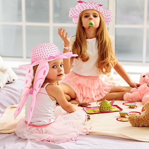 Zhanmai 4 Pcs Girl Tea Party Hats Girls Straw Hat Kids Sun Dress Up Hats For Toddlers With 4 Pcs Pearl Bracelets For Children Costume Birthday Party Supplies Summer Beach Travel, Assorted Styles #TOP4