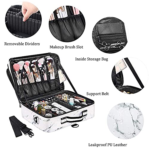 Gzcz Large Travel Makeup Bag Pu Leather Cosmetic Case Organizer 16" Professional Makeup Train Case With Adjustable Dividers And Shoulder Strap For Makeup Brushes Toiletry Jewelry Digital Accessories #TOP7