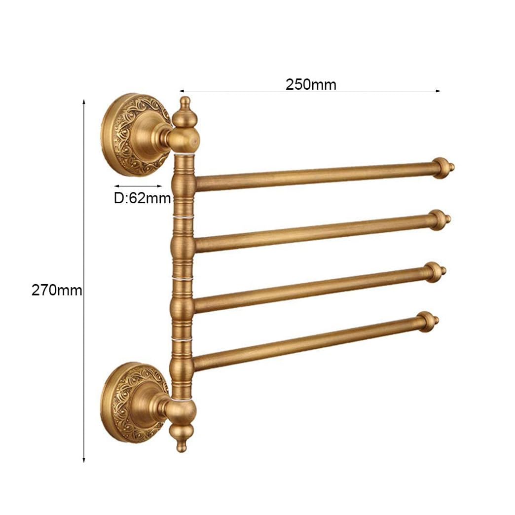 Retro Bronzo Toallero Giratorio para Baño, Barra De Toalla De Latón De 4 Brazos, Soporte De Toalla Montado En La Pared Que Ahorra Espacio con Gancho Gold