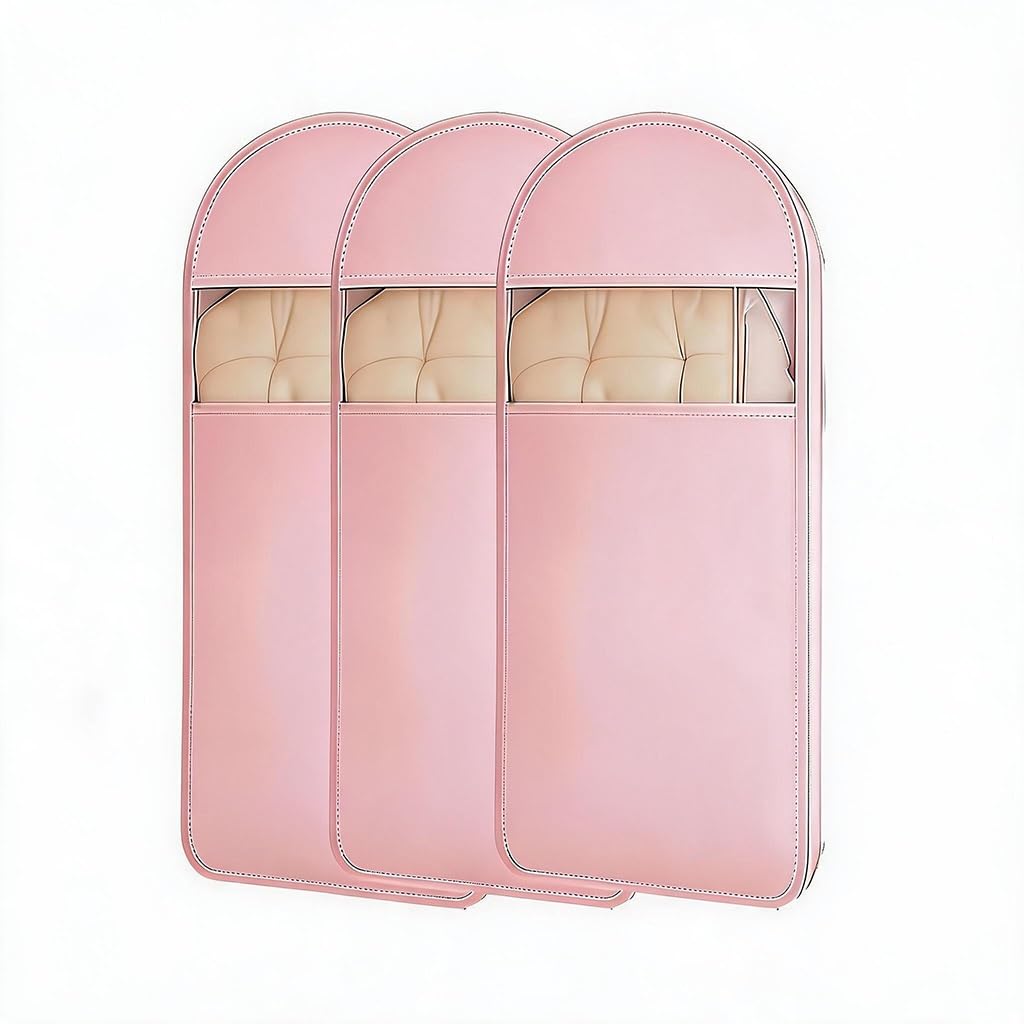 Wardrobe bag garment bags for hanging clothes space saving hanging garment bag with self compression zipper(Pink,90 * 58 * 15CM)