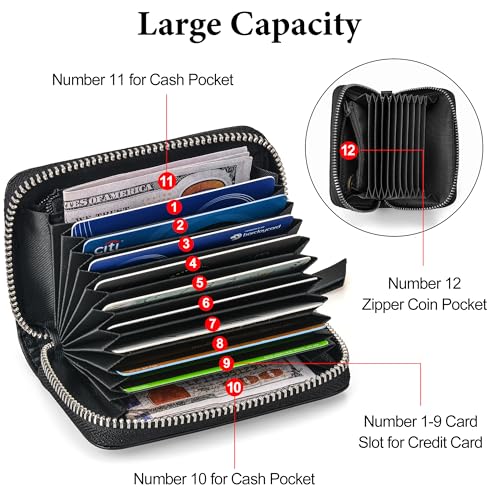 KM Legend Wallet for Women,Slim RFID Blocking Credit Card Holder with ID Window,Double Zipper Compact Purses for Women with Coin Pocket2