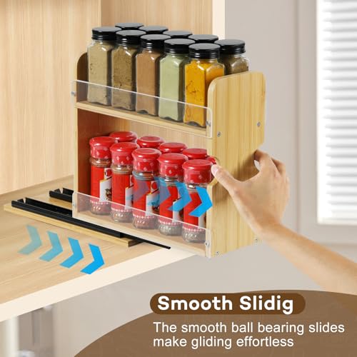 Memxike 2 Tier Pull Out Spice Rack Organizer, Bamboo Sliding Spice Rack for Kitchen Cabinet, (4.4" W x 10.6" D x 10.4" H) Spice Storage, Pantry Organization - Image 5