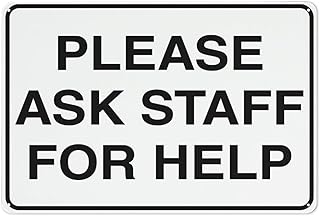 Please Ask Staff for Help Warning Sign - 8"x12" Vintage Metal Tin, Home Farm Bar Decor, Customer Service, Assistance Guide