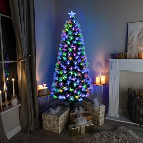 5ft Green Fibre Optic Christmas Tree with Remote Control and Multi Coloured Fibre Optic Lights