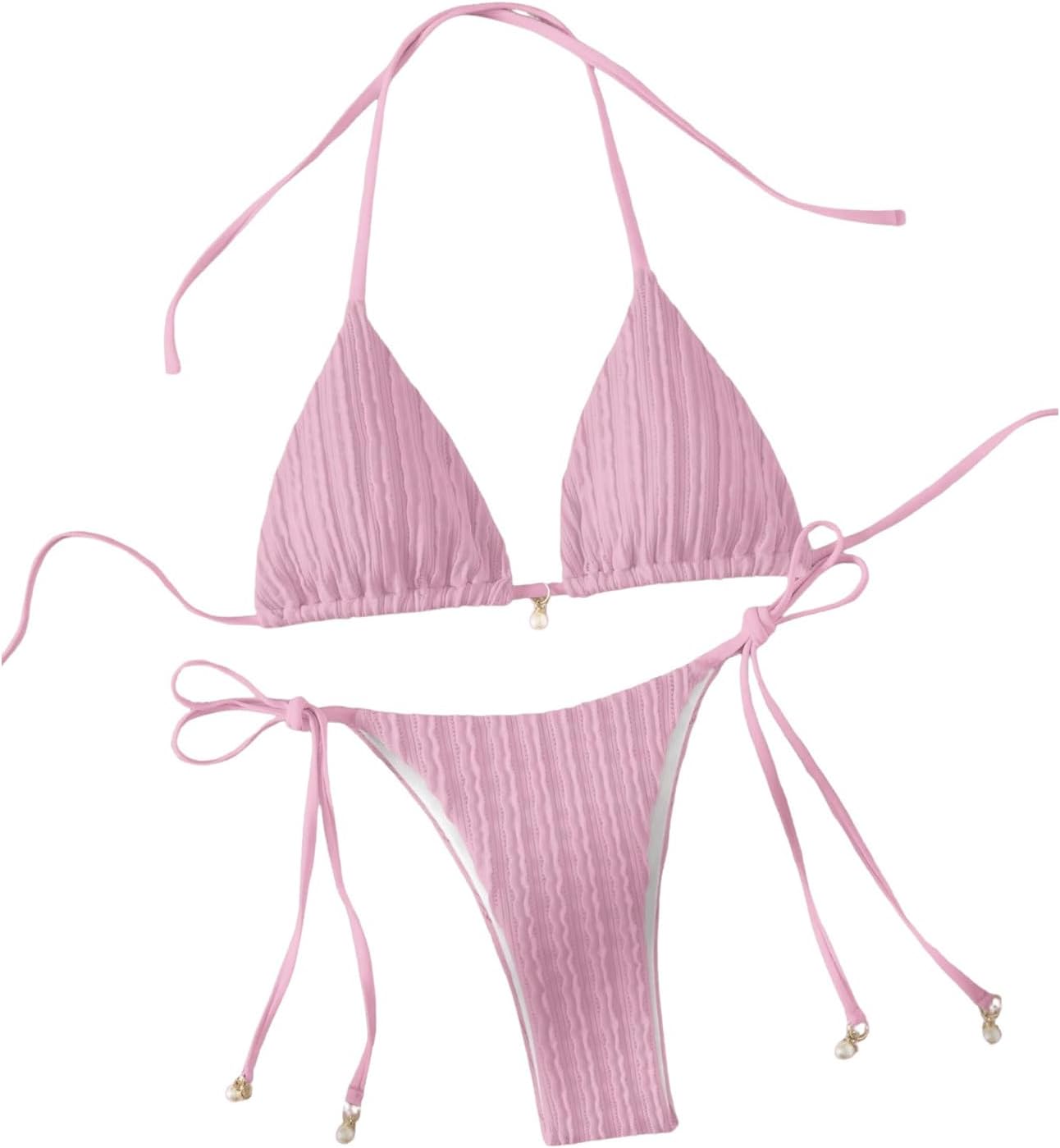 Verdusa Bikini Sets for Women 2 Piece Swimsuits Swimwear Beach Outfits Halter String Triangle Thong Bikini