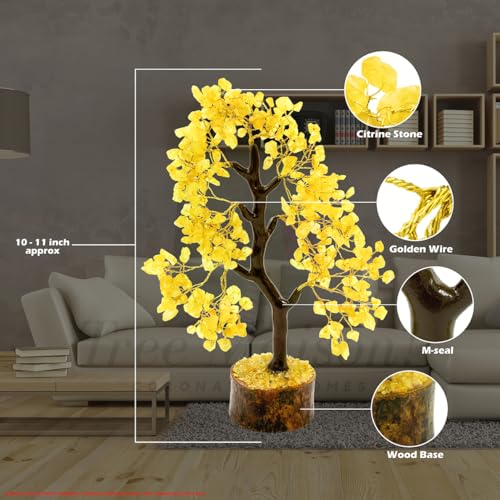 Image of Crystal Natural Citirine Tree | Size 9-10 Inch | 300 Beads | Positive Energy, Wealth, Meditation, Health, Good Luck | Feng Shui | Home & Office Decor | Gift