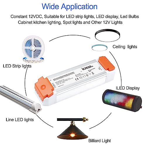 Image of 60W Dimmable Led Driver, 12V Triac ELV /MLV Dimmable Power Supply,120AC to 12 Volt DC Transformer Compatible with Lutron and Leviton Dimming Switches for LED Strip Lights