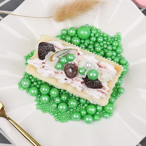 Image of Green Sprinkles for Cake Decorating, 130g /4.6oz Edible Green Pearl Sprinkles Mix, Sugar Candy Pearls for Baking, Cookie Decorations and Cupcake Toppings, Wedding Party Christmas Supplies