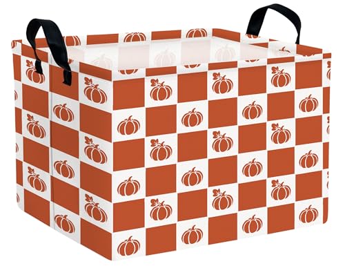 Image of Large Halloween Themed Candy Gift Boo Basket for Kids Baby Personalized Adults Storage Bin Fall Decor(Grid Pumpkin)
