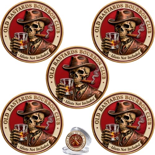 Old Bastards Bourbon Club Collectible Coin, Bourbon Fixes Almost Everything—Idiots Not Included Challenge Coin, Vintage Whiskey & Bourbon Collectible Coin, Old Bastards Whiskey Club Coin (A-5PCS)