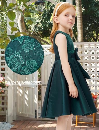 Girls Dress Sleeveless Floral Embroidery Empire Dress Holiday Dark Green Poster Dress3