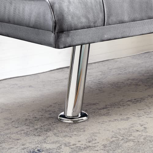 Anwicknomo Convertible Folding Futon Sofa Bed With Metal Legs & 2 Cupholders, Modern Faux Leather Upholstered Couch Loveseat Sleeper, Folding Couches Bed, Removable Armrests For Small Spaces (Gray) #TOP5