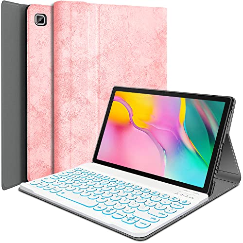 Wineecy Backlit Keyboard Case for Samsung Galaxy Tab A 10.1' 2019, 7 Colors Backlight Magnetically Detachable Wireless Keyboard & PU Folio Stand Cover Case for SM-T510, SM-T515, SM-T517 Tablet (Pink)