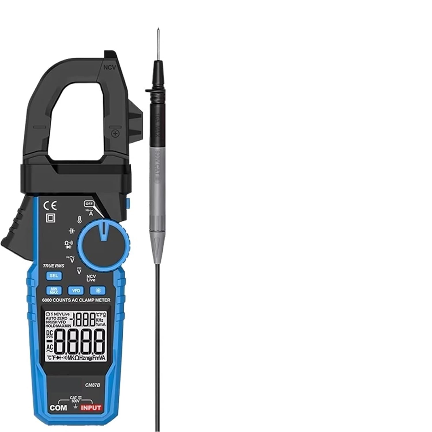 1000A AC DC True RMS Auto Range Clamp Meter Digital Clamp Meter VFD Inrush Amperie Capacitance K Type Temp Ohm Hz Tester(CM87D Pro)