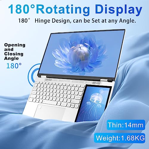 Image of BINTEC 15.6 Inch LCD Screen + 7 Inch Touch Screen Dual Screen Laptop Computer for College Student & Business,16GB DDR4,Quad-Core Celeron N5105(up to 2.9GHz),Windows 11 (Silver / 960G SSD)