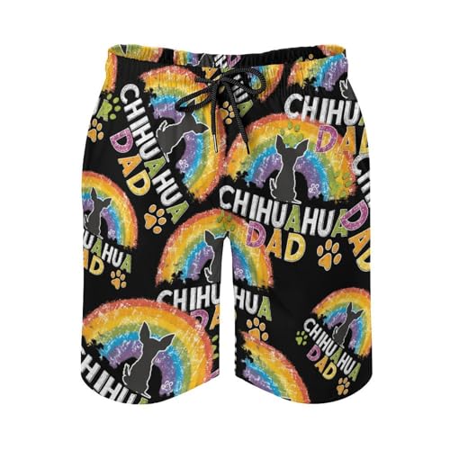 Rainbow Chihuahua Dad Mens Swim Trunks Quick Dry Board Shorts Beach Swimwear Bathing Suits2