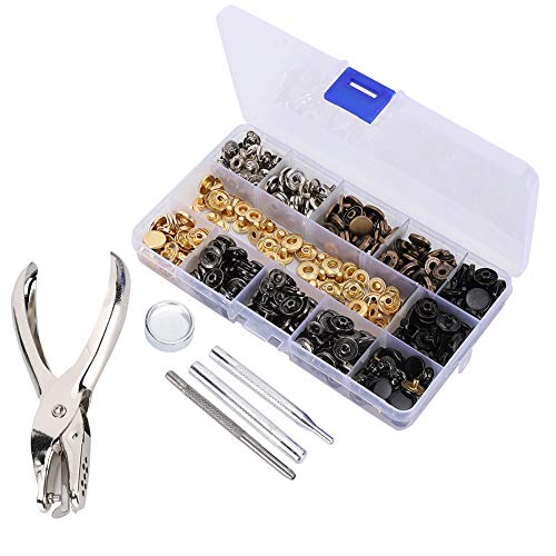 120 Set Leather Snap Fasteners Kit,Metal Snap Buttons Press Studs 6 Color Leather Snaps for Clothes Jackets Jeans Wears Bracelets Bags