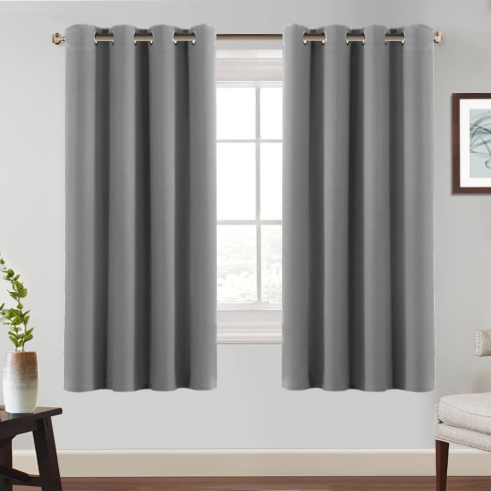 BellaHills Verdunklungsvorhänge Kurz Thermovorhang Wohnzimmer Grau H175xB140cm 2er Set Gardinen Blickdicht Kälteschutz Wärmeisolierend Ösenschal Schlafzimmer Blackout Curtains for Living Room