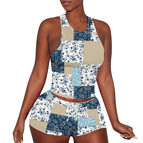 QWUVEDS-2-Stueck-Outfits-fuer-Frauen-Sommer-Aermelloses-Crop-Top-Tank-Hohe-Taille-Bodycon-Yoga-Feste-Sweatsuits-Trainingsanzuege-Laessige-Shorts-Set-Strampler-Kuschelanzug-Damen-Zweiteilig