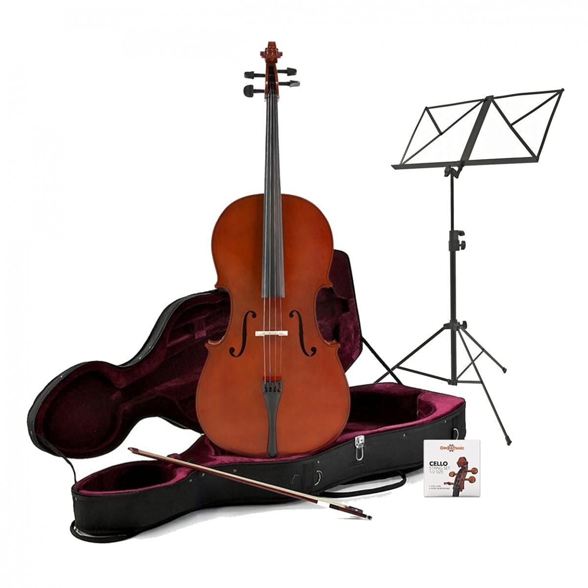 1/2 Size Cello Beginner Pack von Gear4music mit Etui Bogen und Ständer