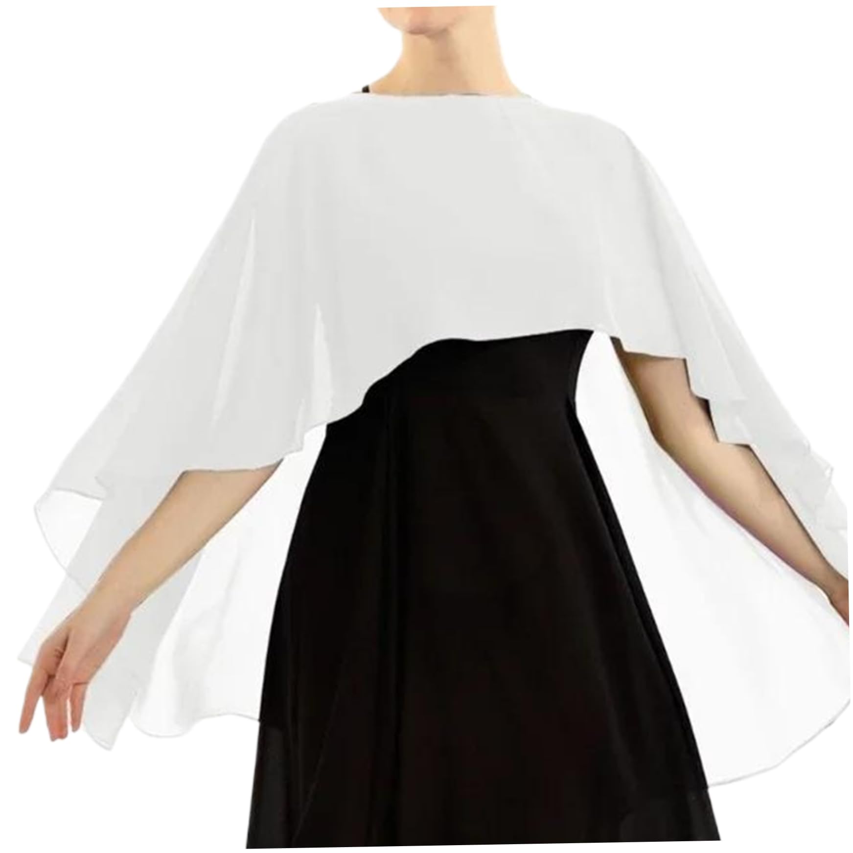 Latemeia Sheer Shawls, Chiffon Cape for Women, Sheer Slip-On Poncho Shawl Cover Up for Evening Dresses, Weddings and Formal Events White, Homeused