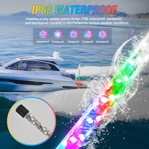 Image of Nilight Boat Navigation Light 5FT Spiral LED Whip Lights