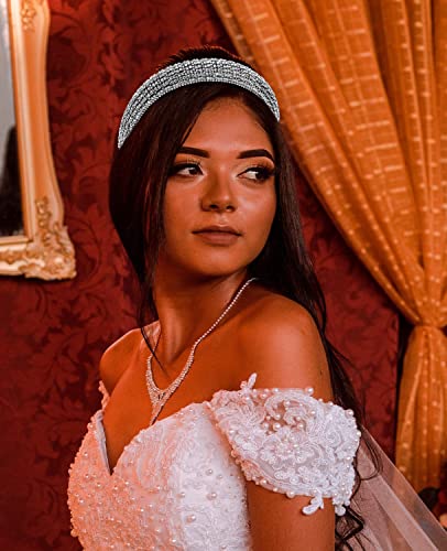 Wecoe 1Pc Rhinestone Headband Women Girls Thick Padded Headband Bling Glitter Sparkly Silver Diamond Headband Fashion Head Band Holiday Formal Hair Accessories For Women Girls Mothers Day Gifts #TOP2