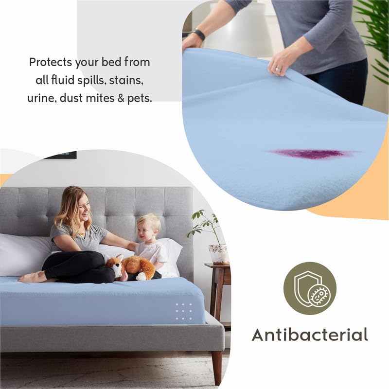 Image of Ayka 100% Waterproof Cotton Terry Mattress Protector Queen Size Breathable Hypoallergenic Noiseless Ultra Soft Fitted Bed Protector 75x60 inch Mattress /Bed Cover (Queen 75*60 inch | 6.25x5 ft, Sky Blue)