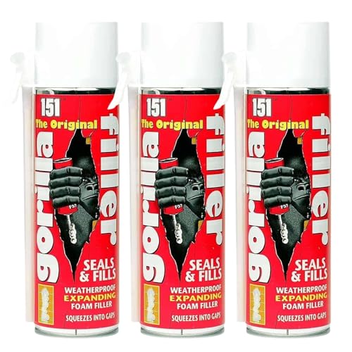 FERRIS | The Original Gorilla Filler [3 x 500ml] Weatherproof Expanding Foam Filler | Securely Seals & Fills, Squeezes into Gaps | Suitable for Filling, Sealing Gaps & Cavities