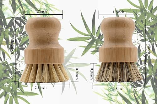 Image of Bamboo Dish Brush, Kitchen Dish Brush Set for Cleaning Dishes, Sinks, Cast Iron Pots /Woks and Vegetables, Sisal Bristles and Bamboo Grip - 1 Piece + Hook Set(Plam Brush Hook)