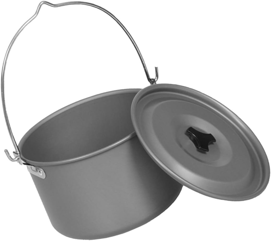 Portable Aluminum Camping Pot with Lid for People Large Capacity Outdoor Cooking Set with Handle and Carry Bag Versatile Cookware for Hiking Picnics Bbqs and Group Camping