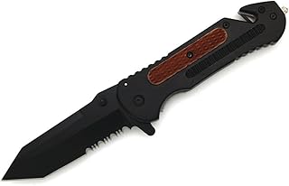 Snake Eye Tactical Assisted All Black Tanto Blade with Wood Handle Design