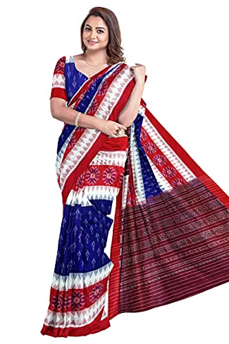 Image of Odisha Sambalpuri Handloom Ikat Women's Cotton Saree, Odisha Handloom Handmade Pure Cotton Khandua Saree, Ikkat Orissa Traditional Handloom Saree Without Blouse