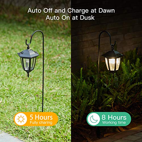 Brightown Solar Pathway Lights Outdoor Waterproof 2 Pack 38.5 Inch Shepherd Hook With Hanging Lantern Bright Driveway Markers Black Lamp Post For Garden Path Front Outside Patio Yard 3000K Warm White #TOP2