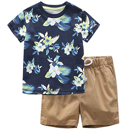 Image of Frogwill Toddler Boys Summer Clothes Hawaiian Jungle Animal Cotton T-Shirt and Poplin Short Outfit Set