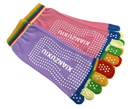 4 Pcs Anti-Slip Unisex Sport Yoga Colorful Gym Socks 5-Toe Cotton Yoga Socks2